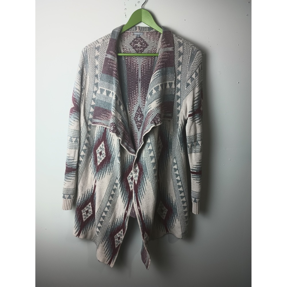Charlotte Russe Southwestern Geometric Open Front Cardigan Burgundy Teal Large